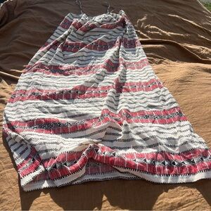 Made-well Cream/Black/Red Spaghetti Strap Tribal Print Cotton Maxi Dress Size M